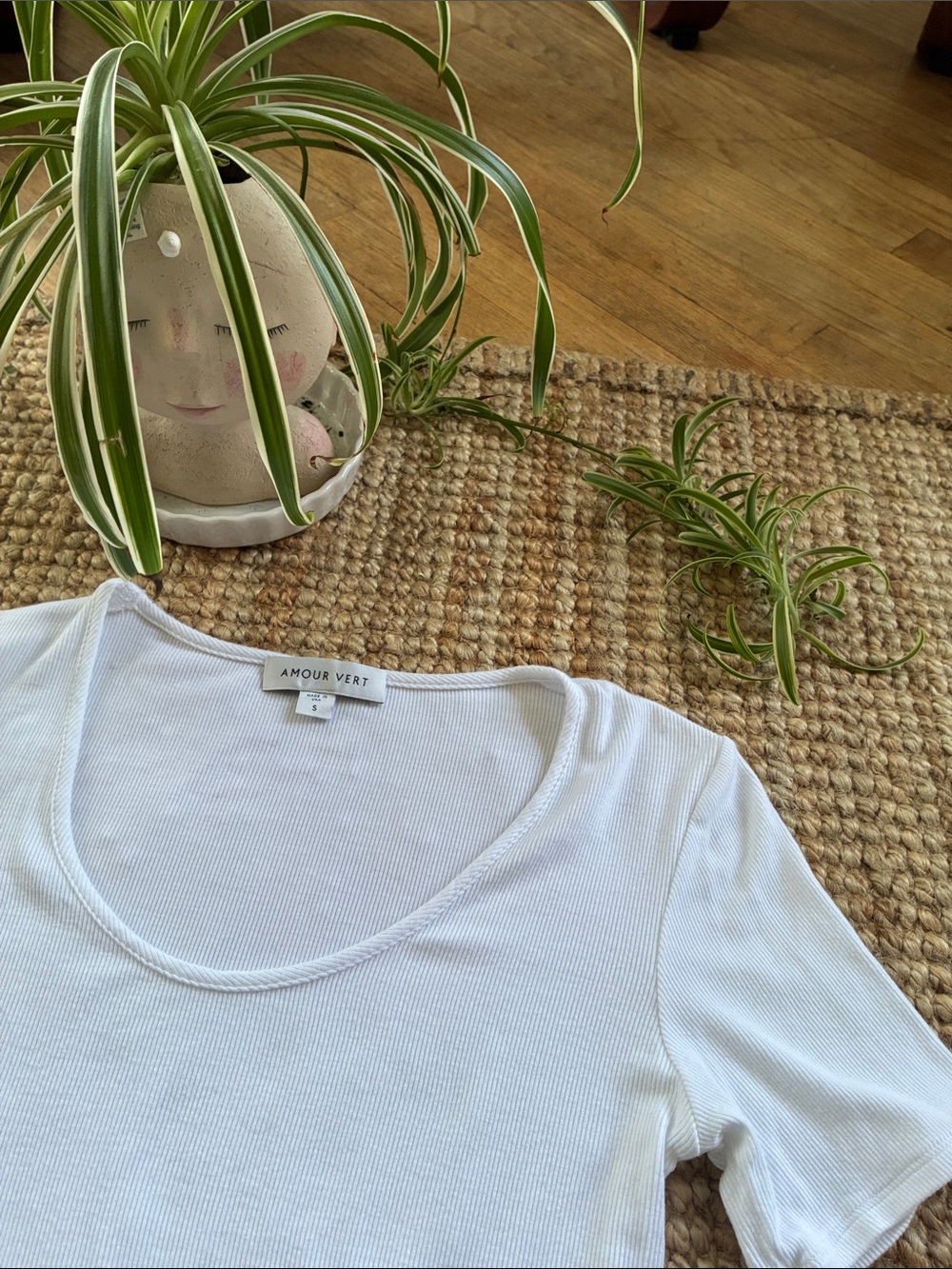 Amour Vert White Ribbed, Buttery-soft Top - S